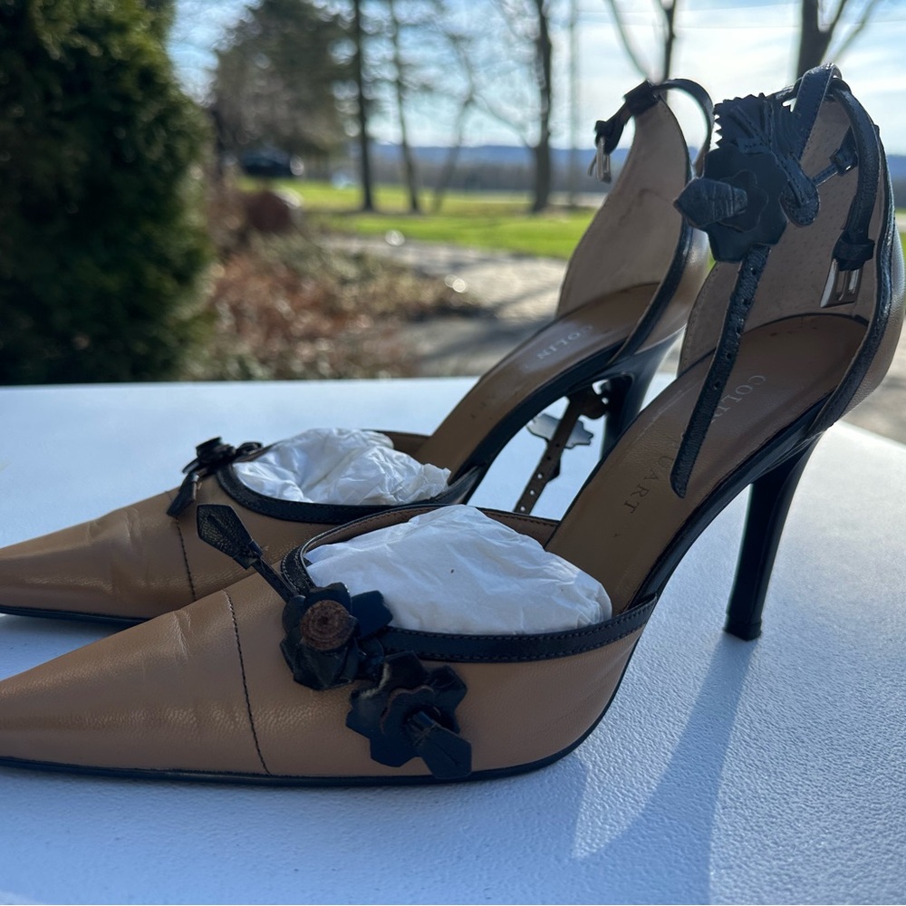 Colin Stuart Tan and Black Heels with Floral Accents